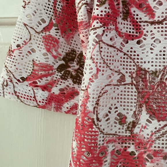 Chico’s Size 2 Mesh Cardigan Floral‎ Print Tunic Colorful Chicos Size Large 3/4 - Picture 4 of 9